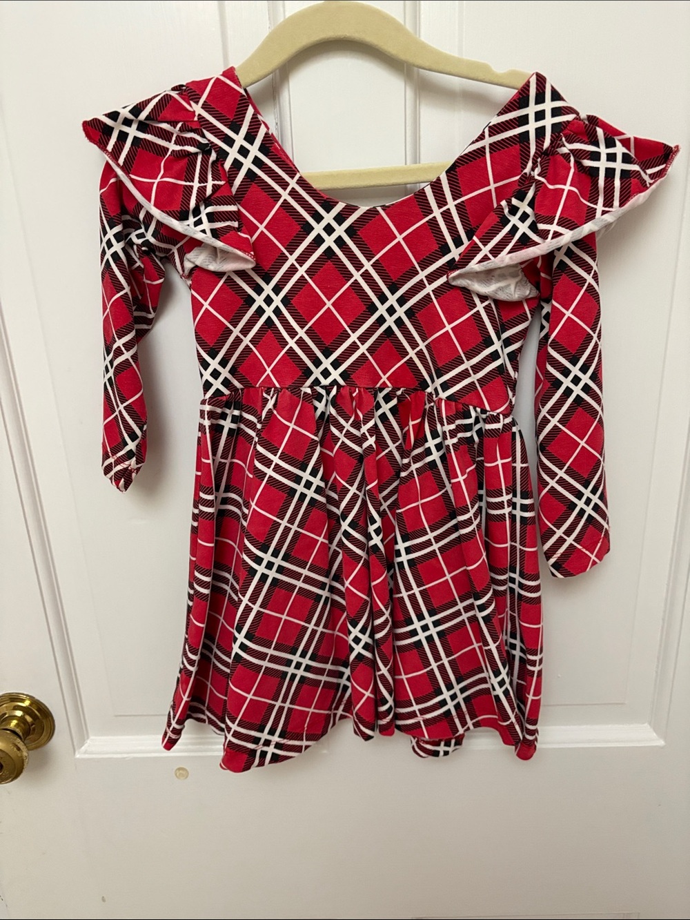 Monica + Andy red tartan “let’s dance” dress 3T: holiday
